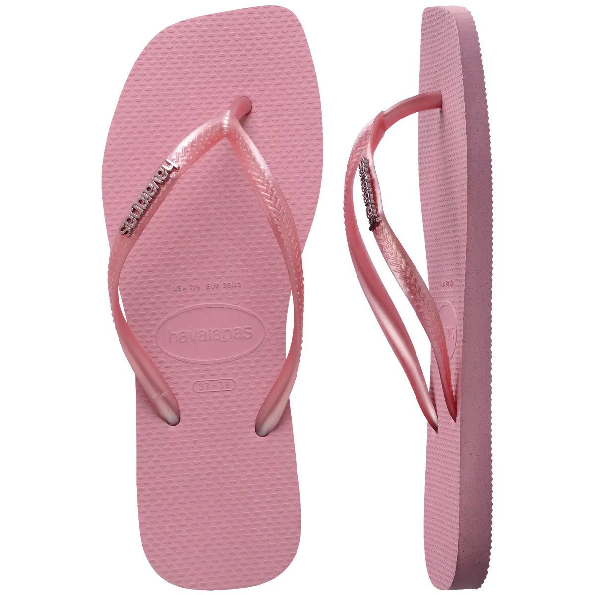 Women's Slim Square Logo Metallic Flip Flops